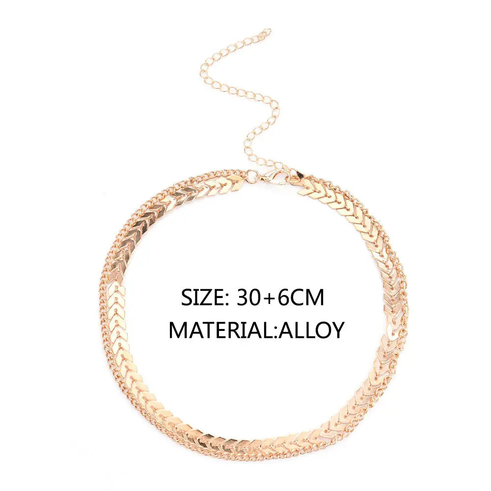 Fashion  V Sequins Chain Necklace Bib Party Double Layer Necklace nowadaysfashion