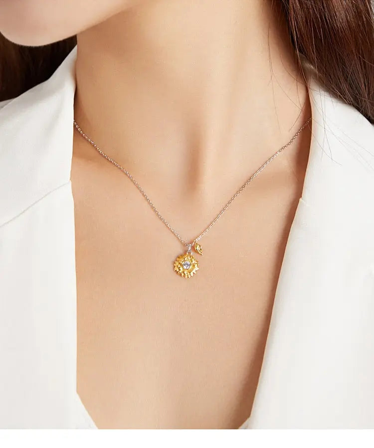 Sunflower Necklace Gold Color Lucky Necklace Gift for Women Fashion Necklace Jewelry nowadaysfashion