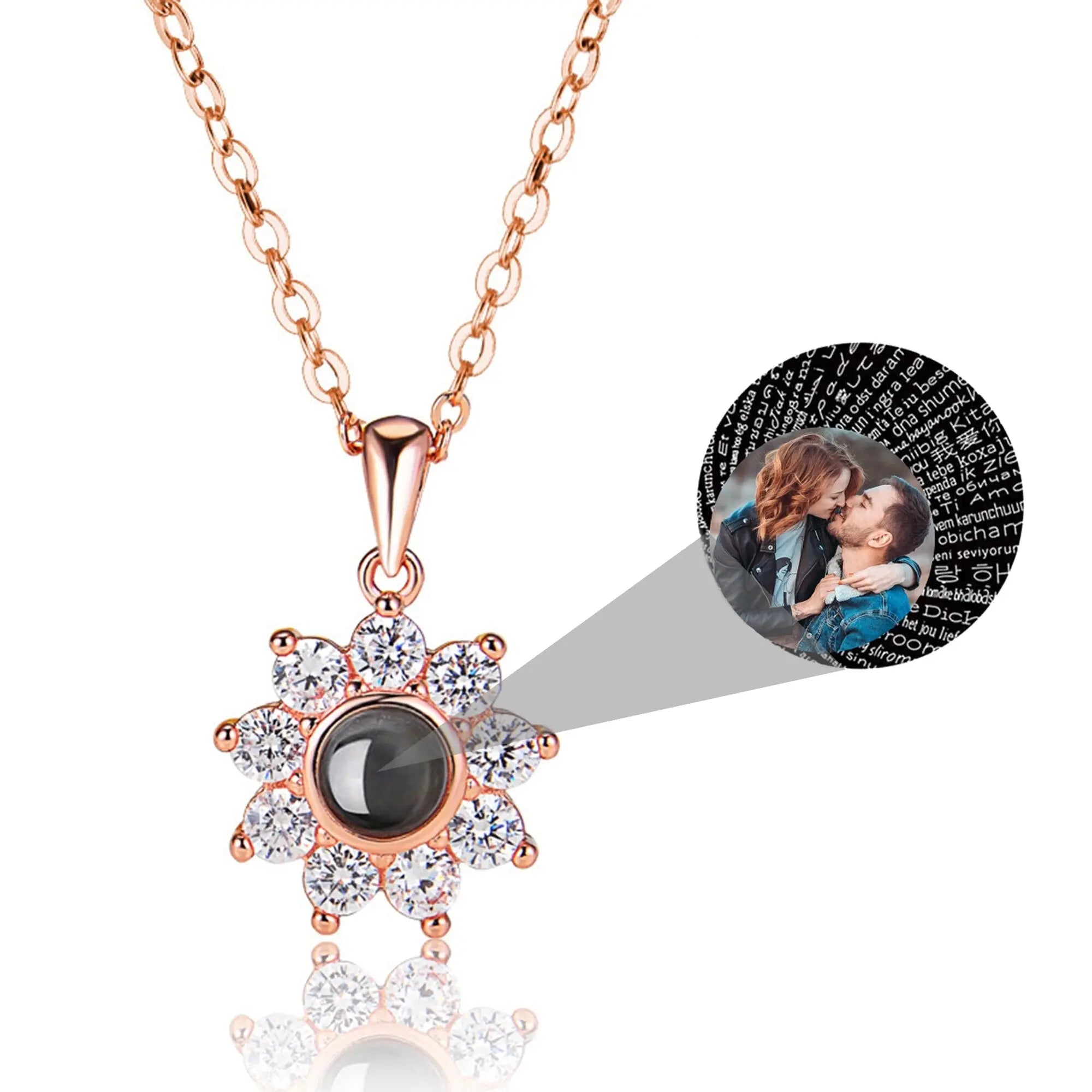 Sun Flower Shaped Custom Photo Name Projection Necklace Clavicle Chain Personalized Pendant nowadaysfashion