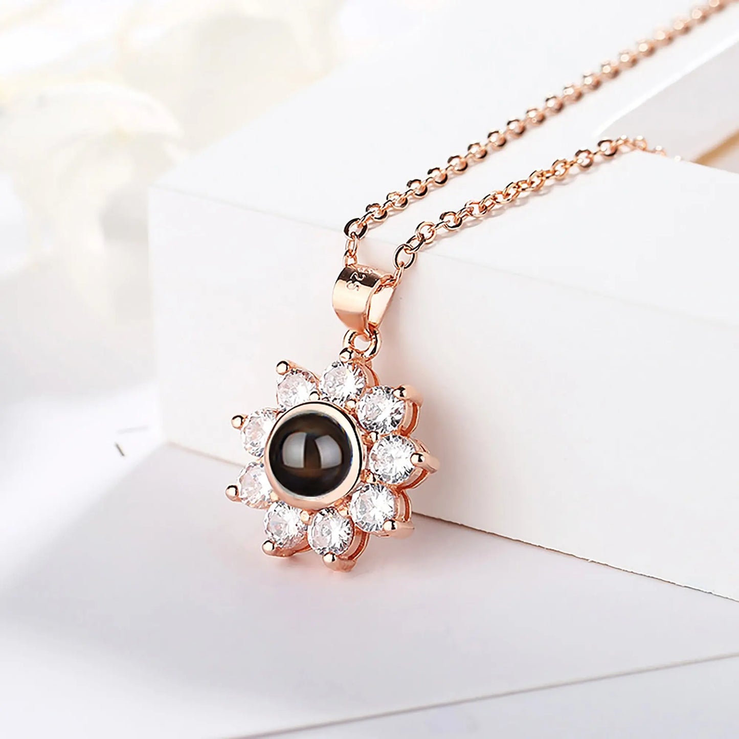 Sun Flower Shaped Custom Photo Name Projection Necklace Clavicle Chain Personalized Pendant nowadaysfashion