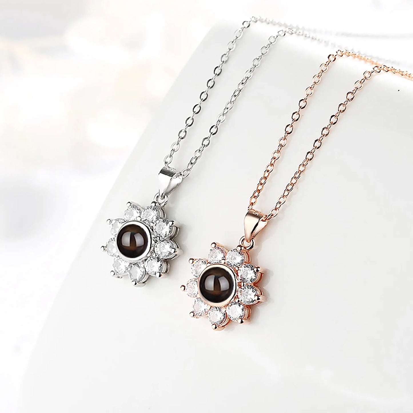 Sun Flower Shaped Custom Photo Name Projection Necklace Clavicle Chain Personalized Pendant nowadaysfashion