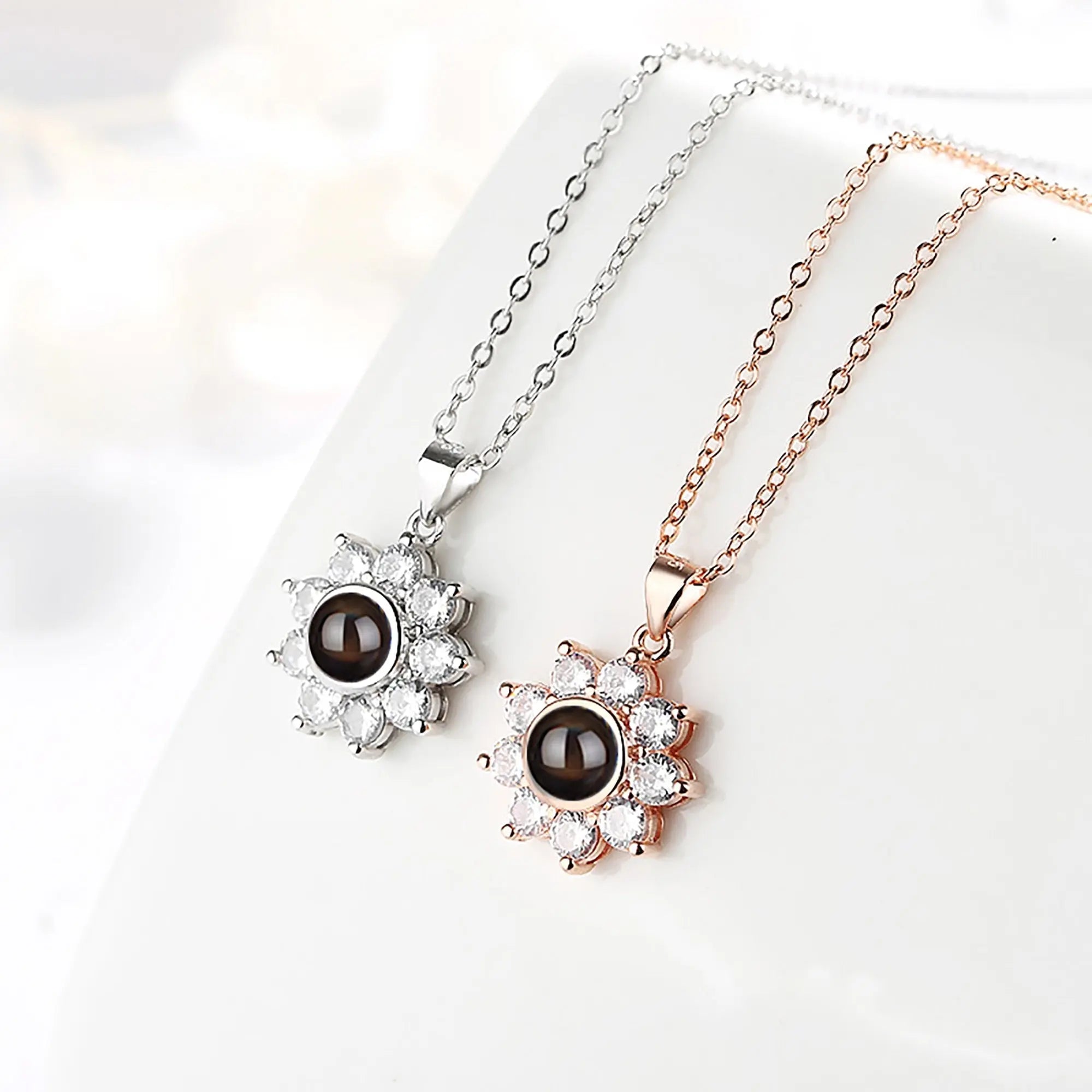 Sun Flower Shaped Custom Photo Name Projection Necklace Clavicle Chain Personalized Pendant nowadaysfashion