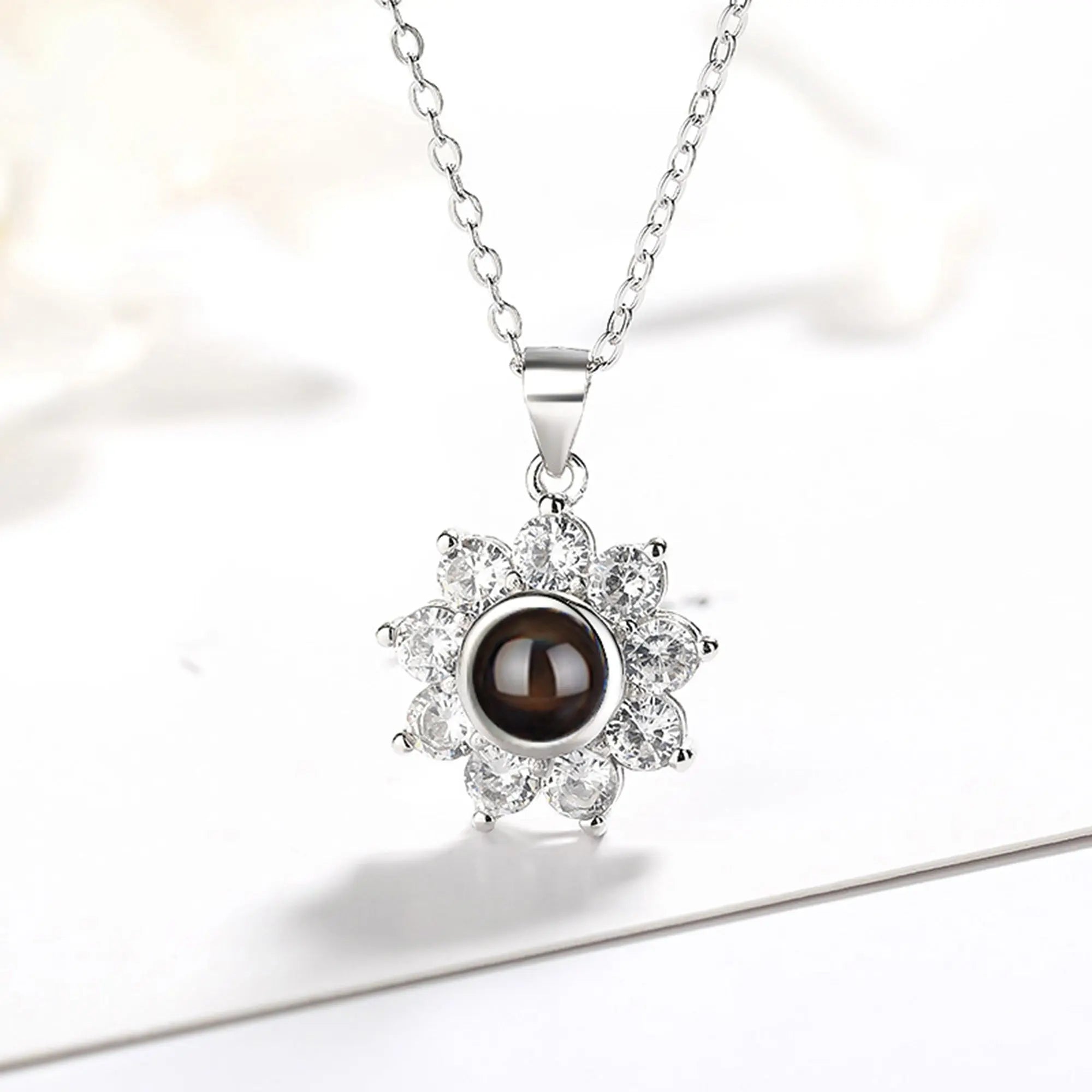 Sun Flower Shaped Custom Photo Name Projection Necklace Clavicle Chain Personalized Pendant nowadaysfashion