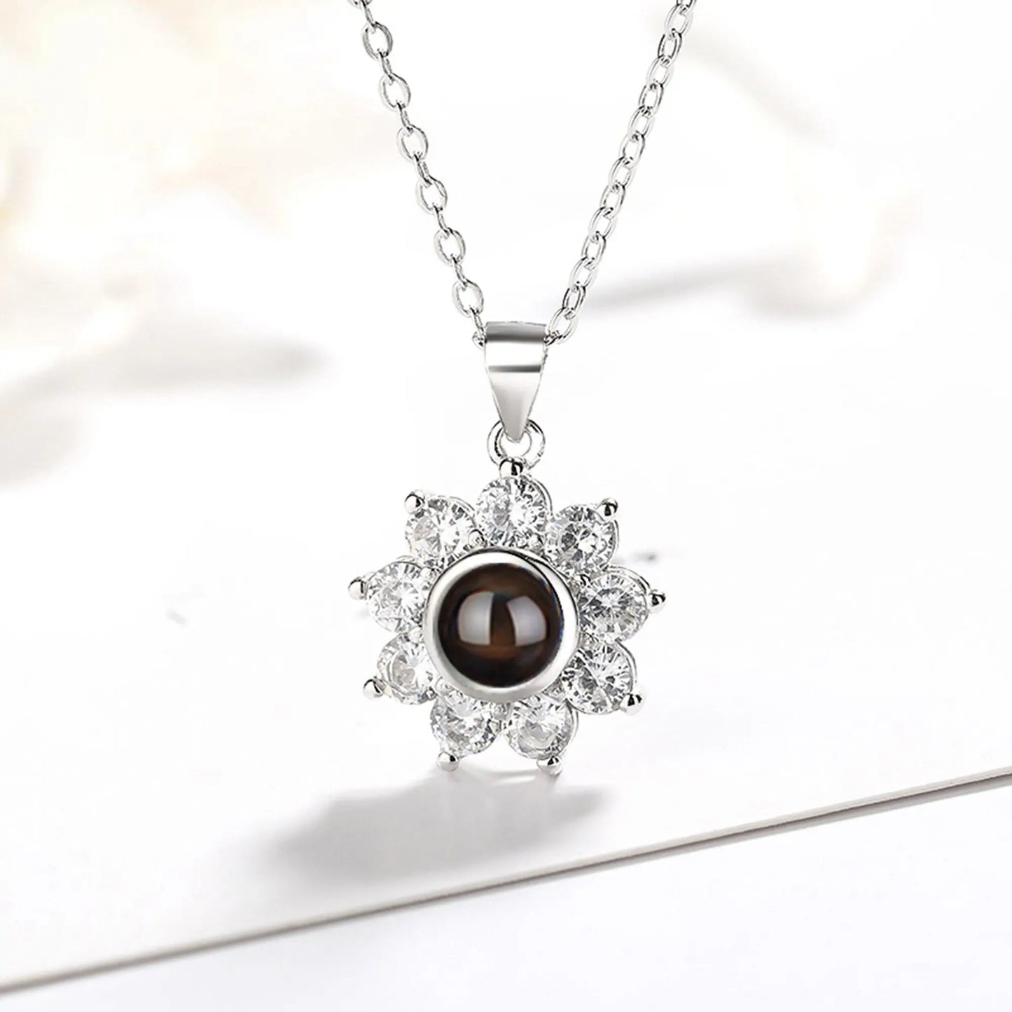 Sun Flower Shaped Custom Photo Name Projection Necklace Clavicle Chain Personalized Pendant nowadaysfashion