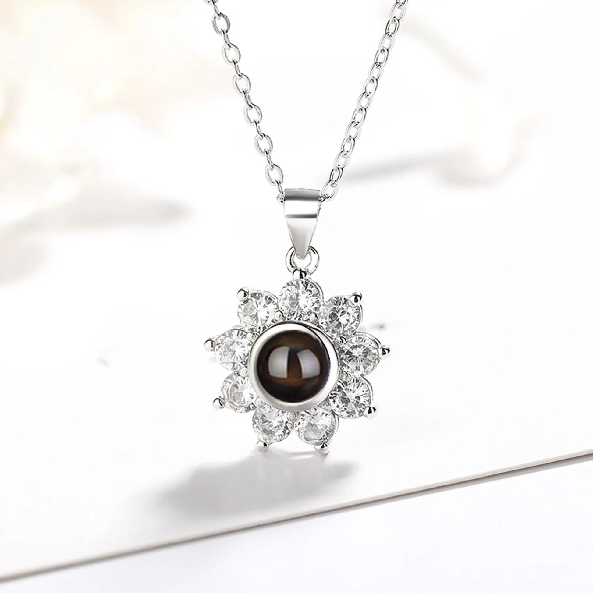 Sun Flower Shaped Custom Photo Name Projection Necklace Clavicle Chain Personalized Pendant nowadaysfashion