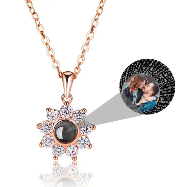 Sun Flower Shaped Custom Photo Name Projection Necklace Clavicle Chain Personalized Pendant nowadaysfashion