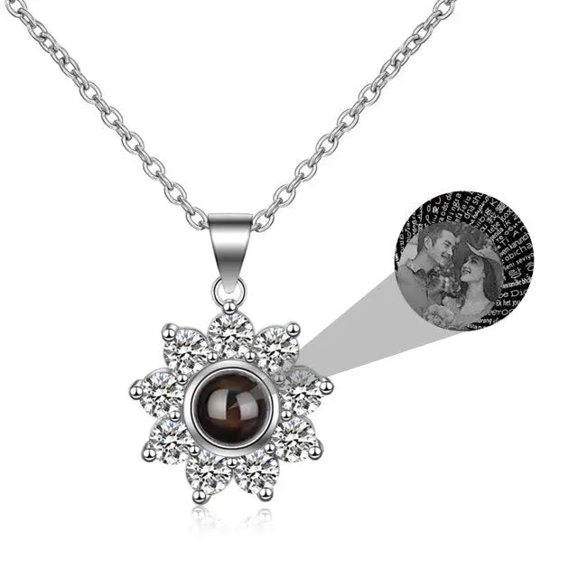 Sun Flower Shaped Custom Photo Name Projection Necklace Clavicle Chain Personalized Pendant nowadaysfashion