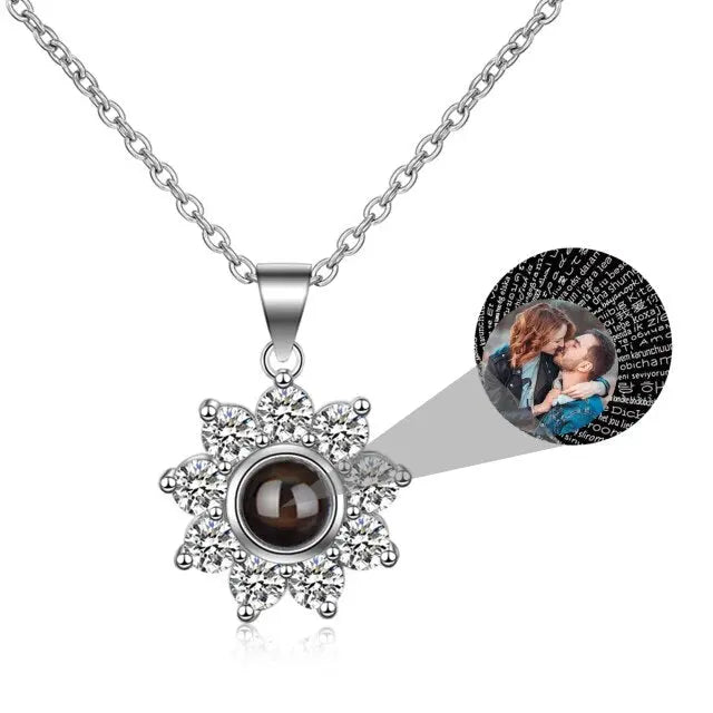Sun Flower Shaped Custom Photo Name Projection Necklace Clavicle Chain Personalized Pendant nowadaysfashion