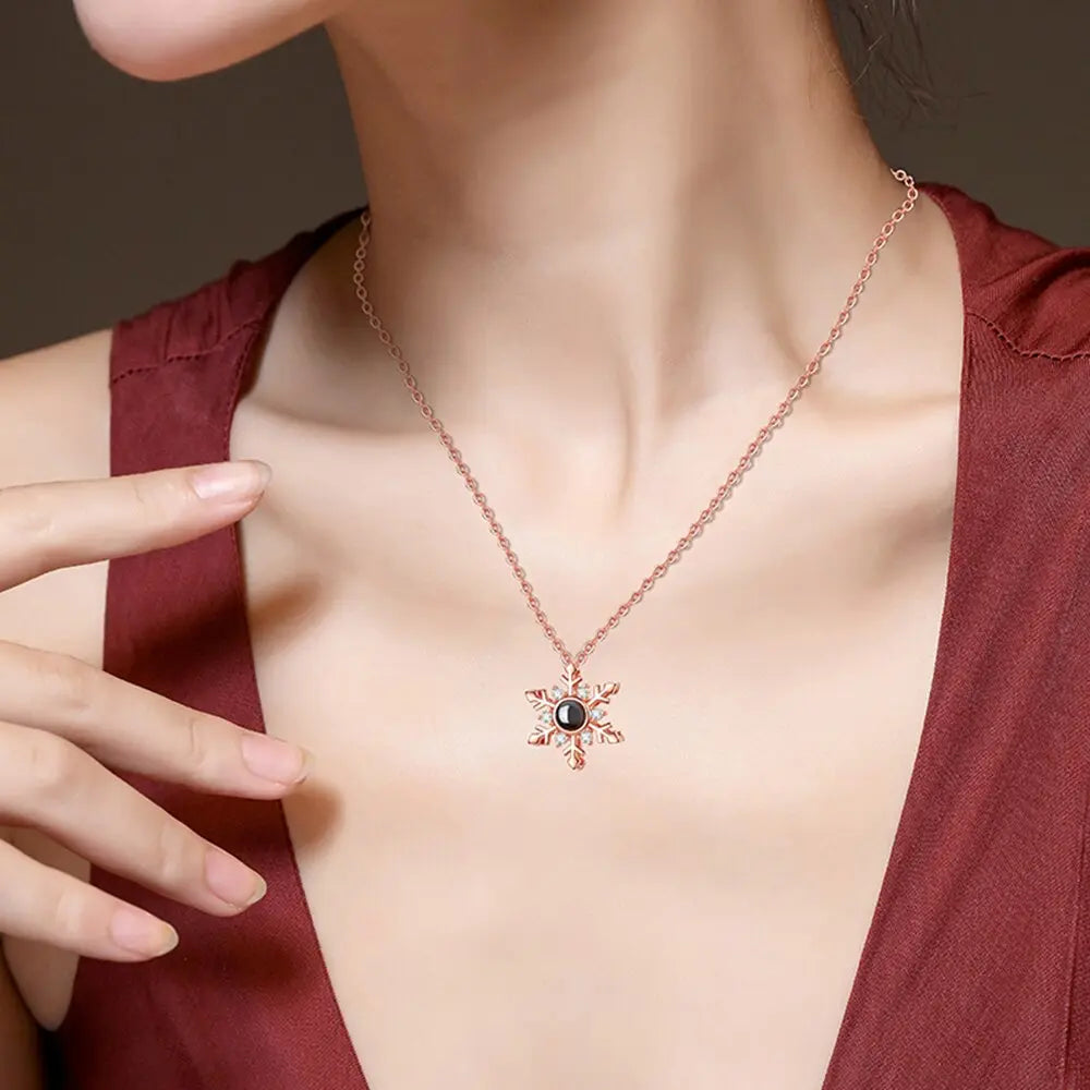Personalized Projection Necklace Custom Photo Jewelry Women Snowflake Pendant nowadaysfashion