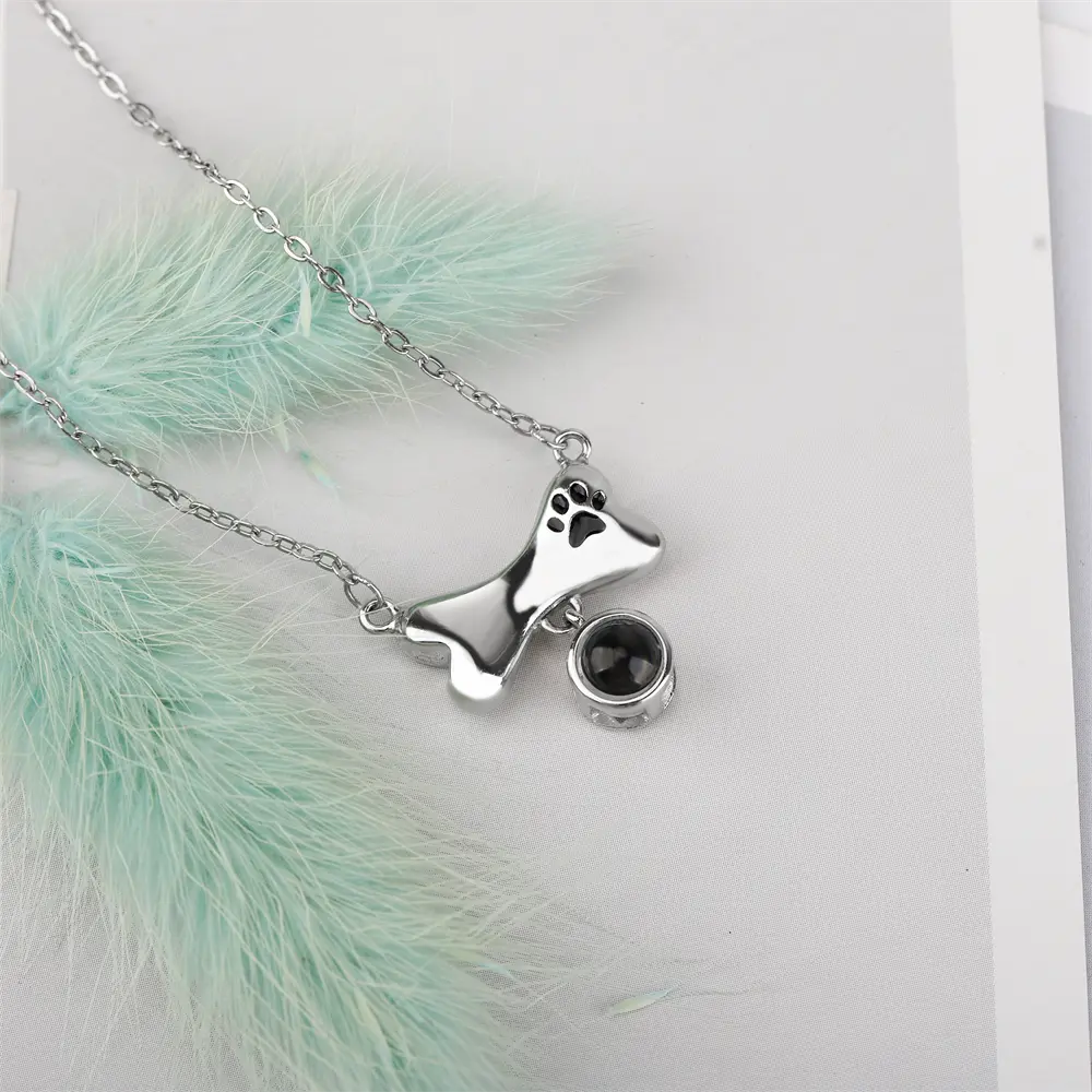 Custom Dog Bone Shaped Projection Necklace Personalized Name Photo Trendy Pendant nowadaysfashion