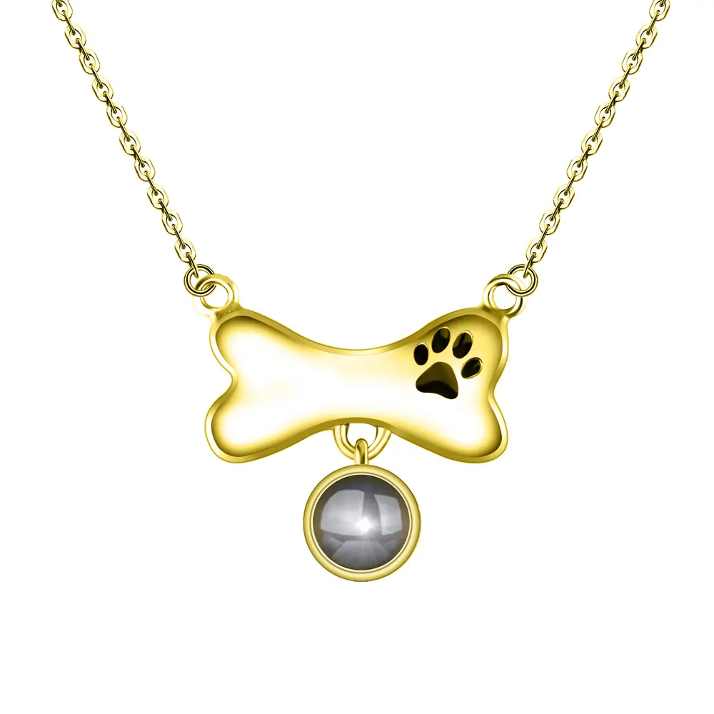 Custom Dog Bone Shaped Projection Necklace Personalized Name Photo Trendy Pendant nowadaysfashion