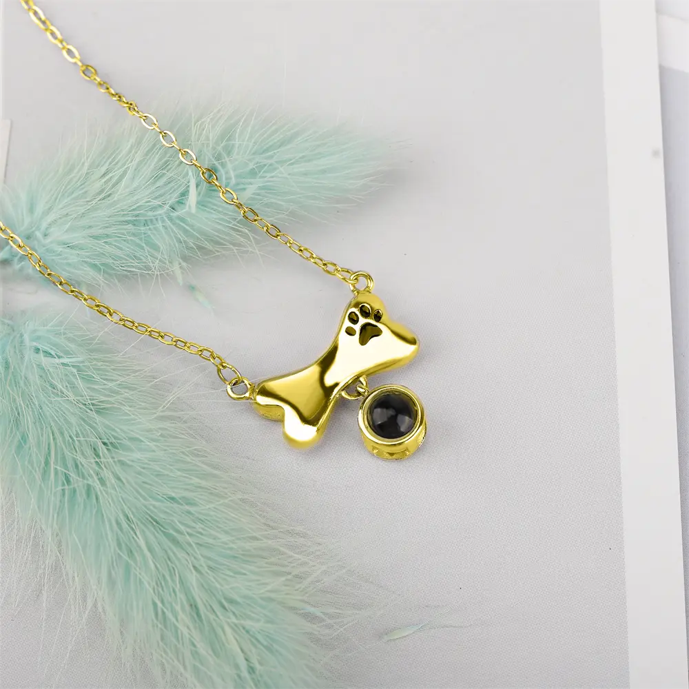 Custom Dog Bone Shaped Projection Necklace Personalized Name Photo Trendy Pendant nowadaysfashion