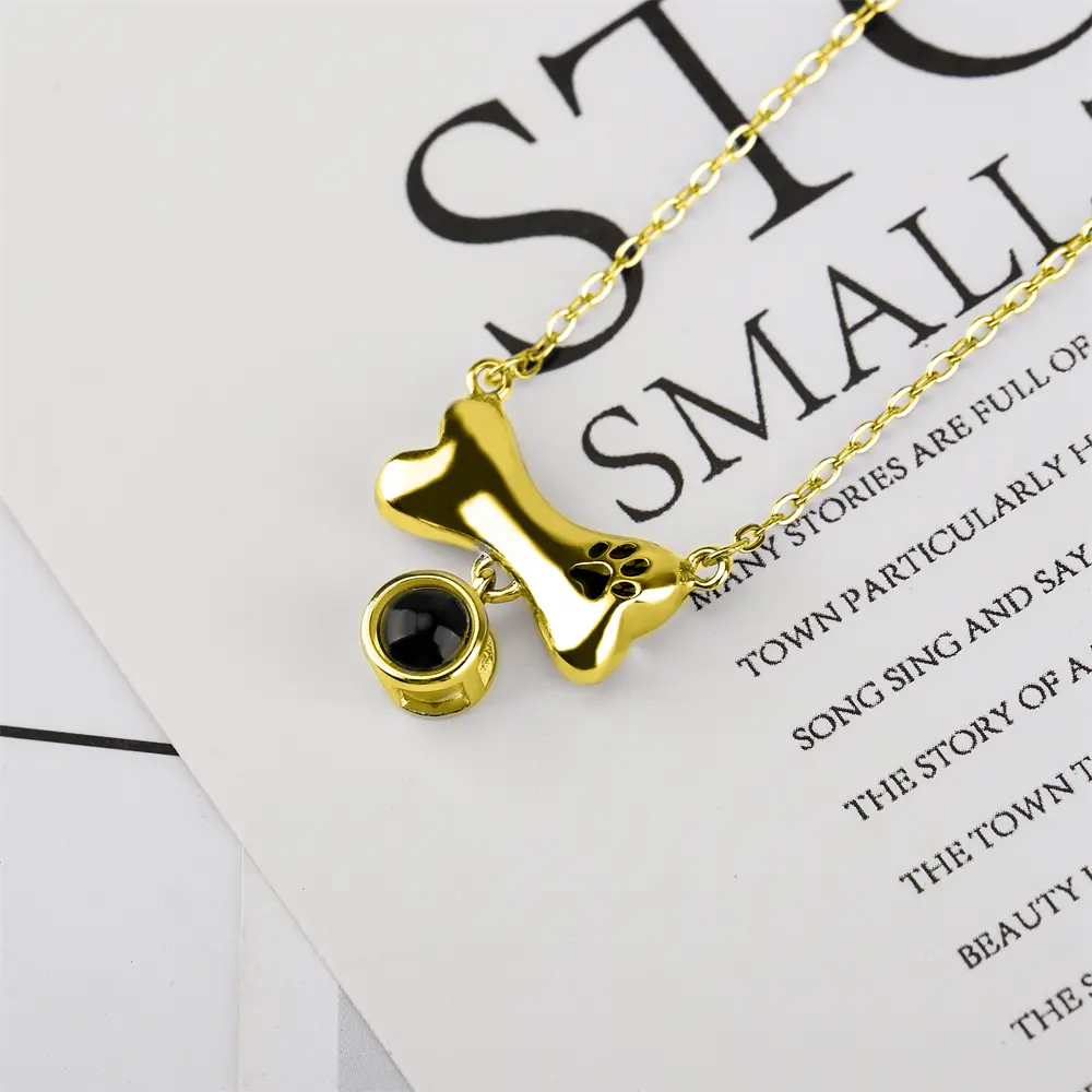 Custom Dog Bone Shaped Projection Necklace Personalized Name Photo Trendy Pendant nowadaysfashion
