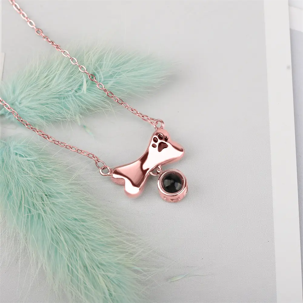 Custom Dog Bone Shaped Projection Necklace Personalized Name Photo Trendy Pendant nowadaysfashion
