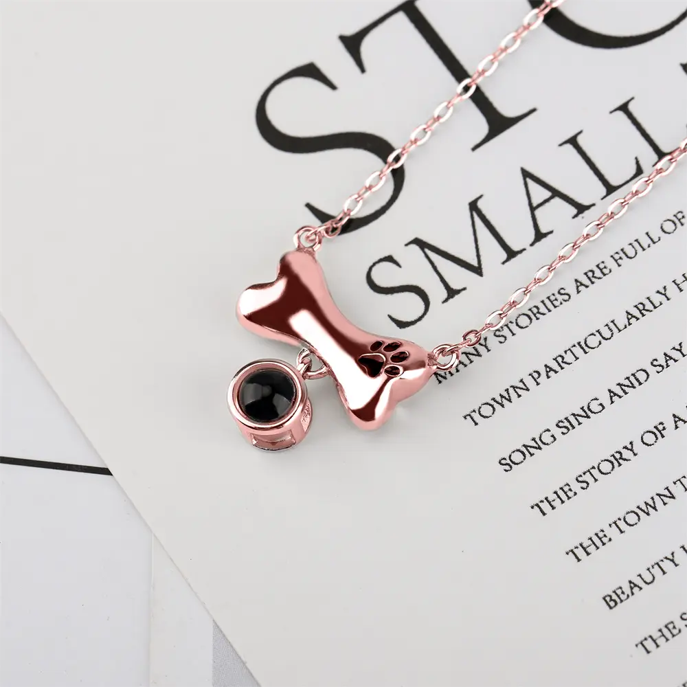 Custom Dog Bone Shaped Projection Necklace Personalized Name Photo Trendy Pendant nowadaysfashion