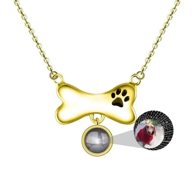 Custom Dog Bone Shaped Projection Necklace Personalized Name Photo Trendy Pendant nowadaysfashion