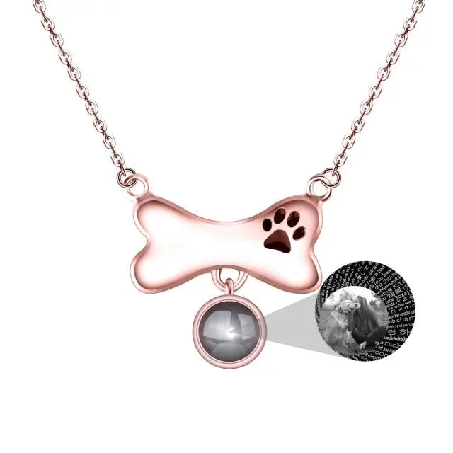 Custom Dog Bone Shaped Projection Necklace Personalized Name Photo Trendy Pendant nowadaysfashion