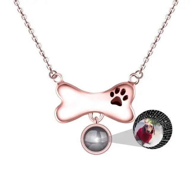 Custom Dog Bone Shaped Projection Necklace Personalized Name Photo Trendy Pendant nowadaysfashion