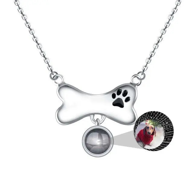 Custom Dog Bone Shaped Projection Necklace Personalized Name Photo Trendy Pendant nowadaysfashion