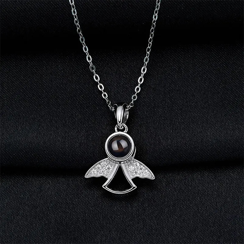Projection Photo Memory Necklace Angel Pendant With Crystal Wing Personalized Jewelry nowadaysfashion