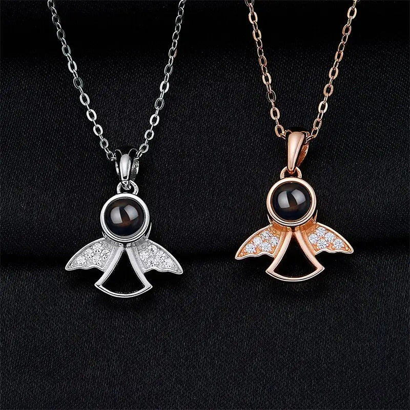 Projection Photo Memory Necklace Angel Pendant With Crystal Wing Personalized Jewelry nowadaysfashion