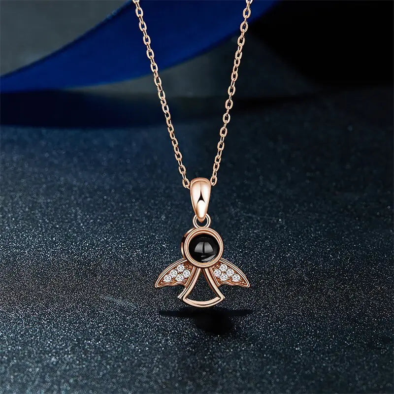 Projection Photo Memory Necklace Angel Pendant With Crystal Wing Personalized Jewelry nowadaysfashion