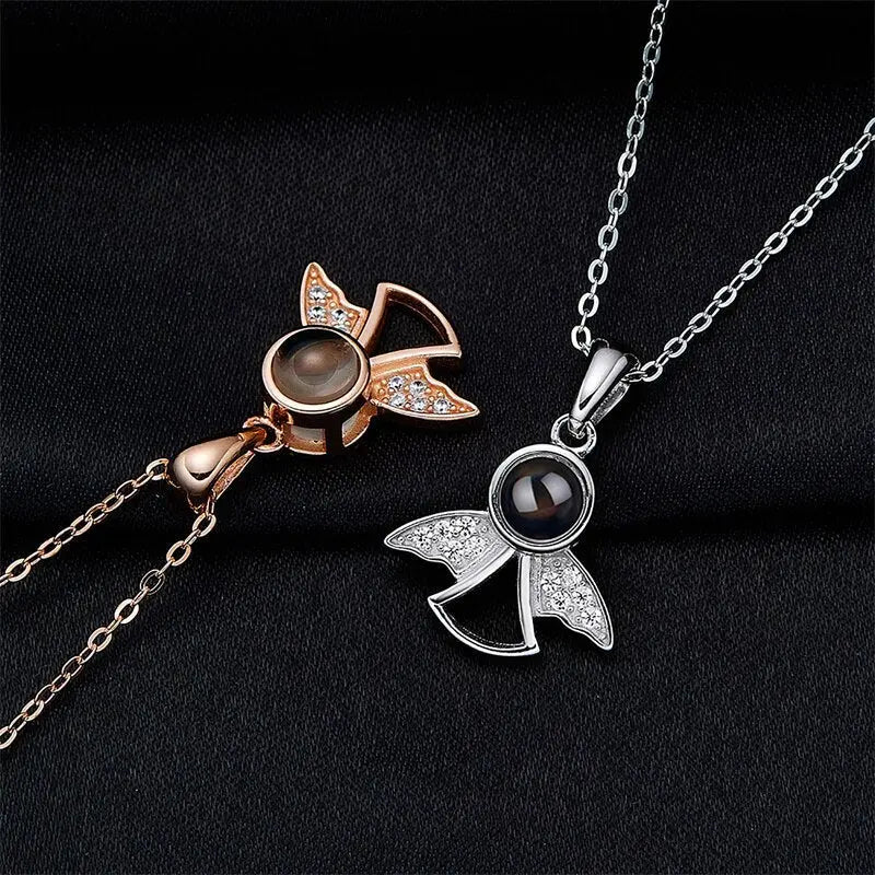 Projection Photo Memory Necklace Angel Pendant With Crystal Wing Personalized Jewelry nowadaysfashion