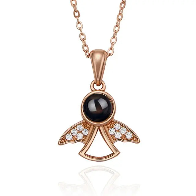 Projection Photo Memory Necklace Angel Pendant With Crystal Wing Personalized Jewelry nowadaysfashion