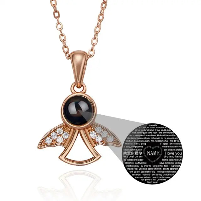 Projection Photo Memory Necklace Angel Pendant With Crystal Wing Personalized Jewelry nowadaysfashion