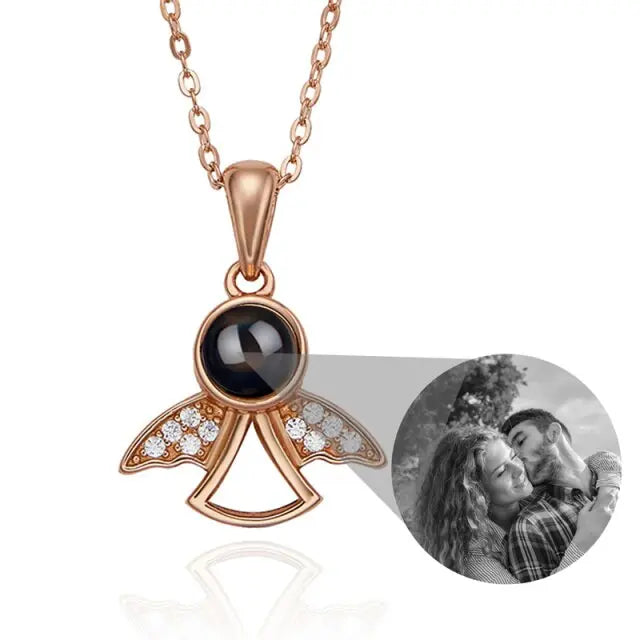 Projection Photo Memory Necklace Angel Pendant With Crystal Wing Personalized Jewelry nowadaysfashion