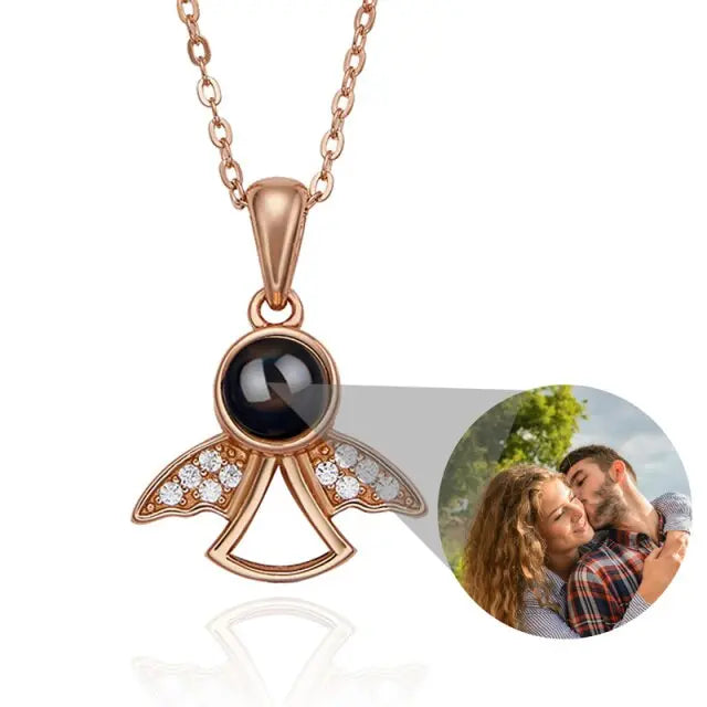 Projection Photo Memory Necklace Angel Pendant With Crystal Wing Personalized Jewelry nowadaysfashion