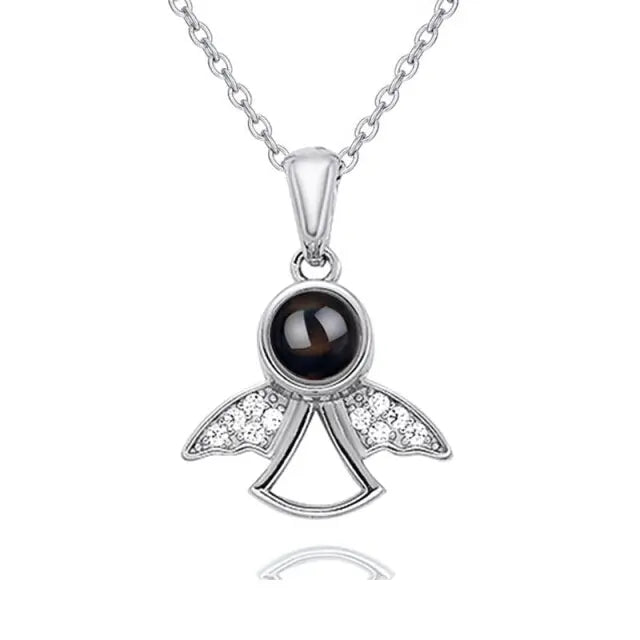 Projection Photo Memory Necklace Angel Pendant With Crystal Wing Personalized Jewelry nowadaysfashion