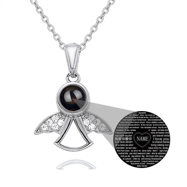 Projection Photo Memory Necklace Angel Pendant With Crystal Wing Personalized Jewelry nowadaysfashion