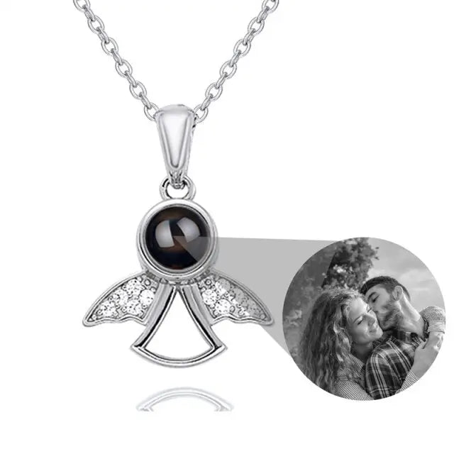 Projection Photo Memory Necklace Angel Pendant With Crystal Wing Personalized Jewelry nowadaysfashion