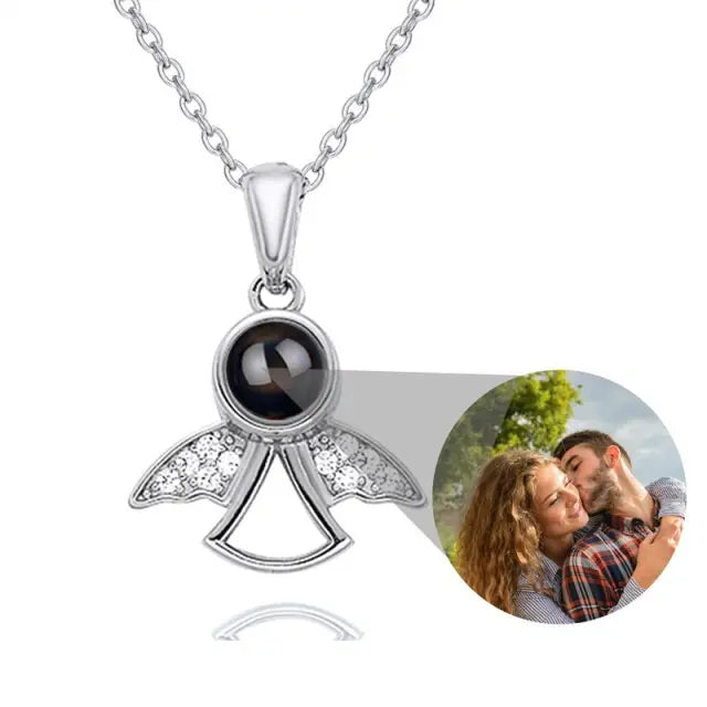Projection Photo Memory Necklace Angel Pendant With Crystal Wing Personalized Jewelry nowadaysfashion
