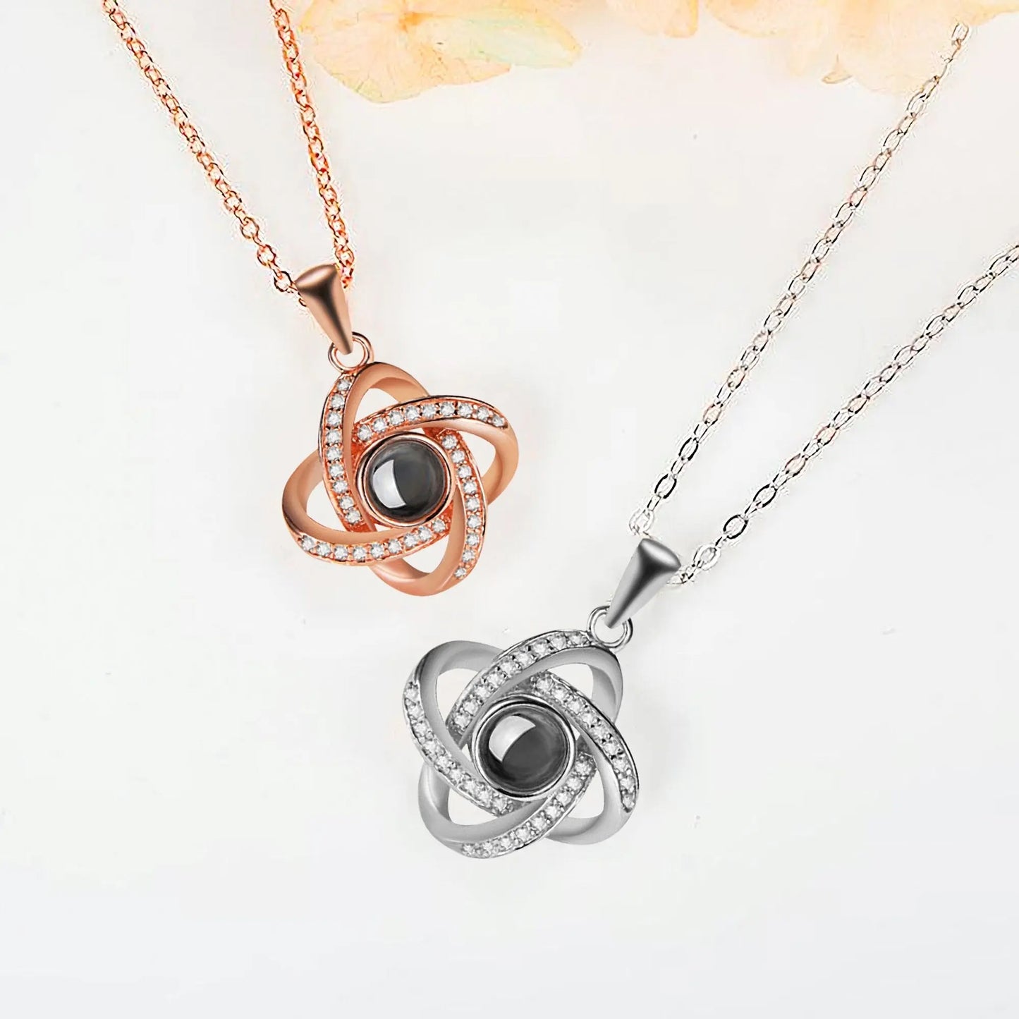 Personalized 4 Leaves Crystal Rose Projection Necklace Custom Photo Name Pendant nowadaysfashion