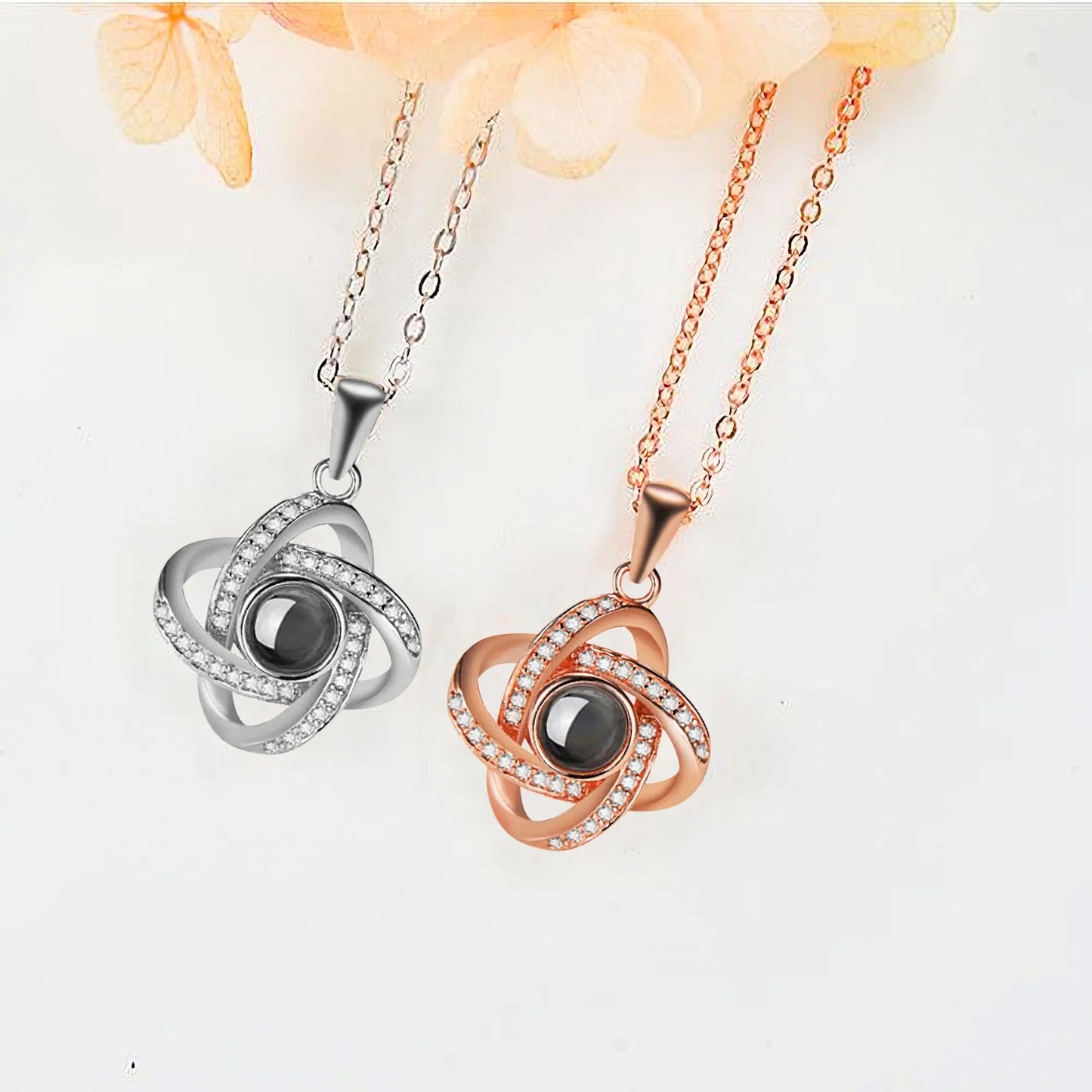 Personalized 4 Leaves Crystal Rose Projection Necklace Custom Photo Name Pendant nowadaysfashion