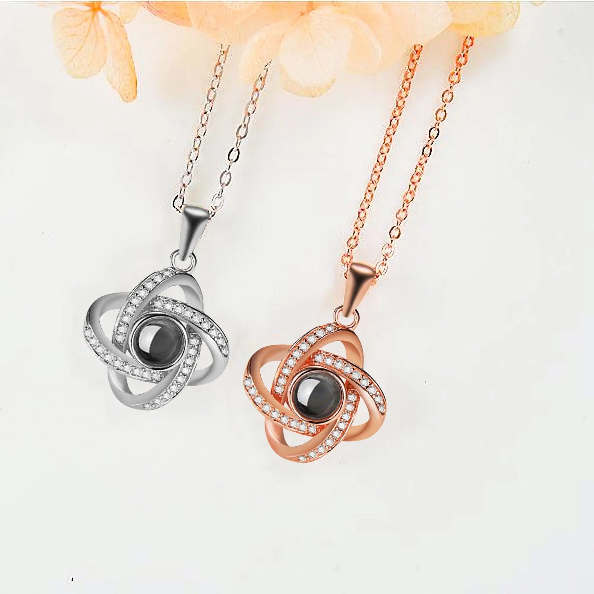 Personalized 4 Leaves Crystal Rose Projection Necklace Custom Photo Name Pendant nowadaysfashion