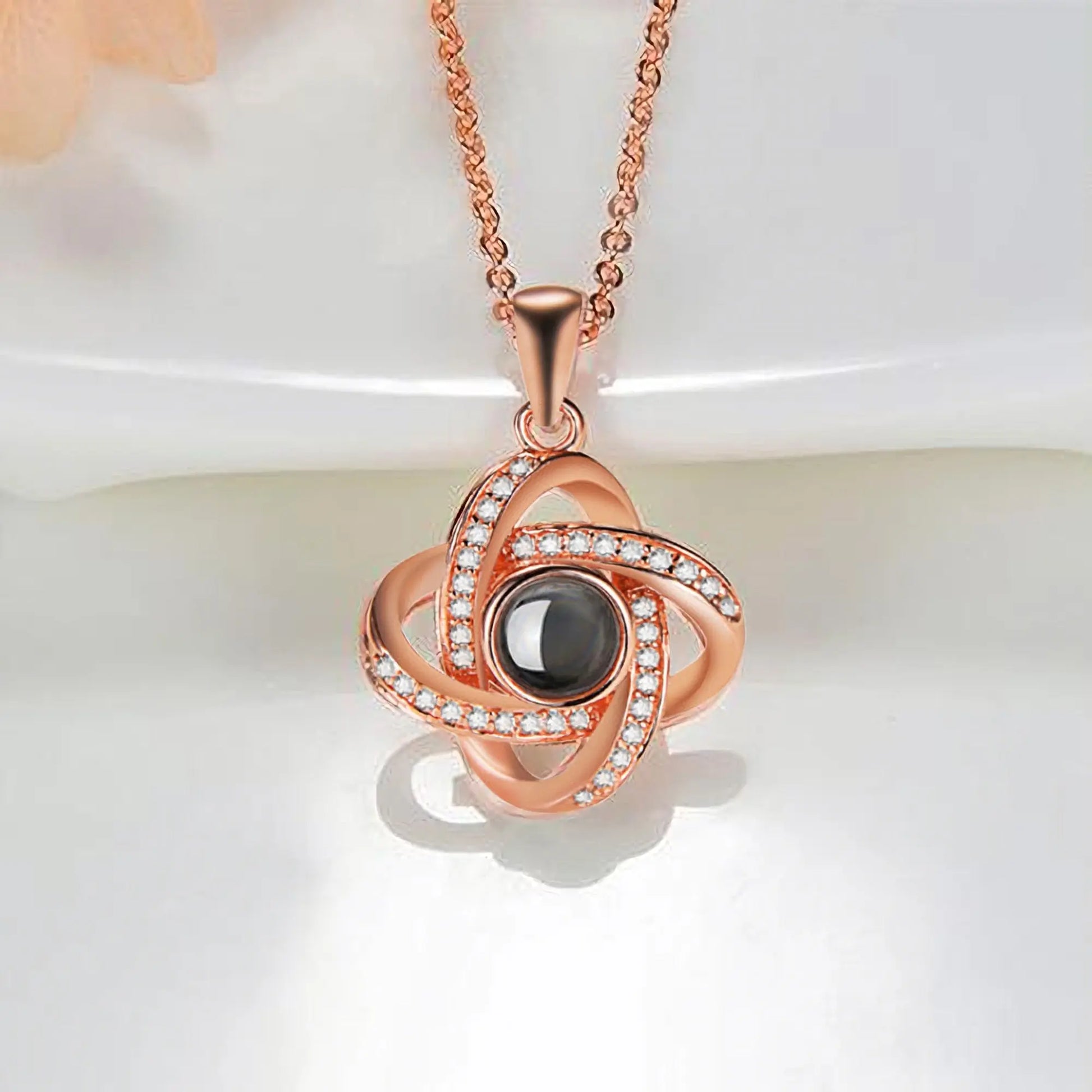 Personalized 4 Leaves Crystal Rose Projection Necklace Custom Photo Name Pendant nowadaysfashion