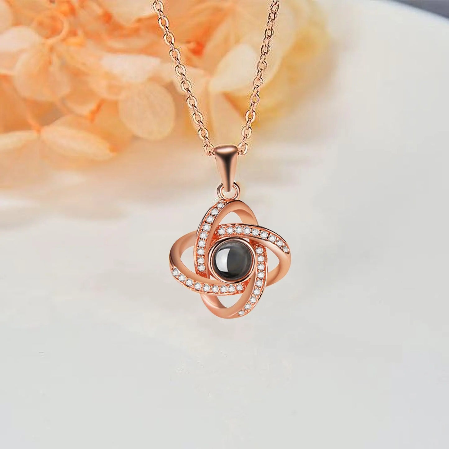 Personalized 4 Leaves Crystal Rose Projection Necklace Custom Photo Name Pendant nowadaysfashion