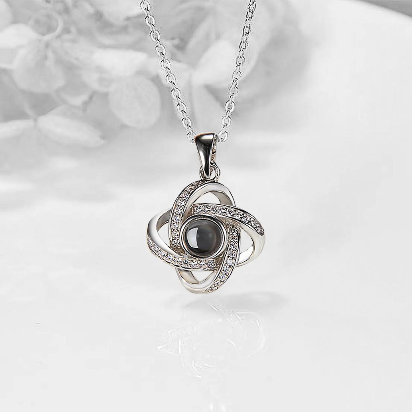 Personalized 4 Leaves Crystal Rose Projection Necklace Custom Photo Name Pendant nowadaysfashion