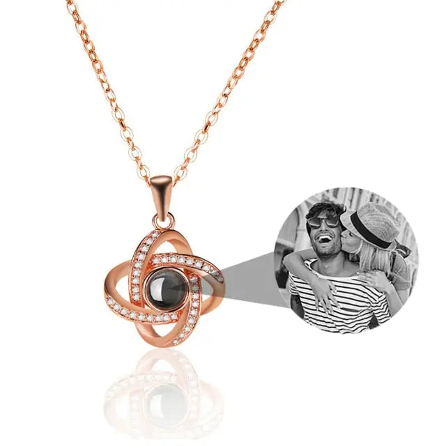 Personalized 4 Leaves Crystal Rose Projection Necklace Custom Photo Name Pendant nowadaysfashion