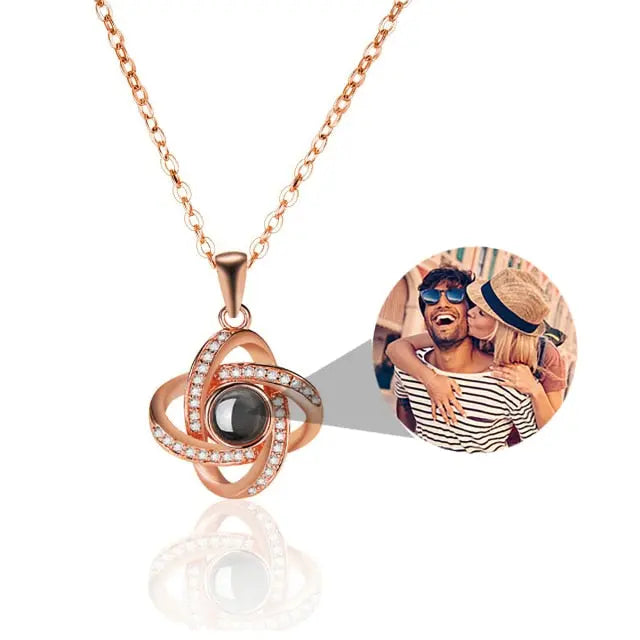 Personalized 4 Leaves Crystal Rose Projection Necklace Custom Photo Name Pendant nowadaysfashion