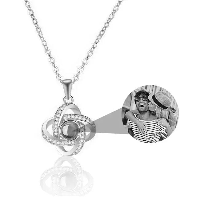 Personalized 4 Leaves Crystal Rose Projection Necklace Custom Photo Name Pendant nowadaysfashion