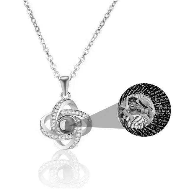 Personalized 4 Leaves Crystal Rose Projection Necklace Custom Photo Name Pendant nowadaysfashion