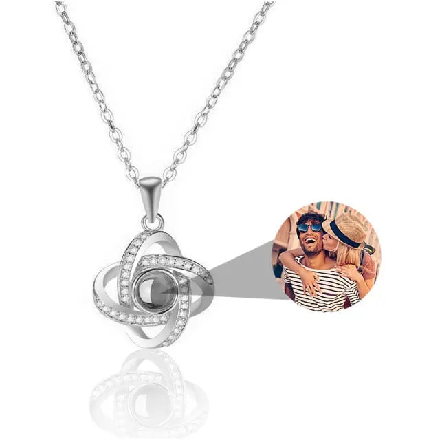 Personalized 4 Leaves Crystal Rose Projection Necklace Custom Photo Name Pendant nowadaysfashion