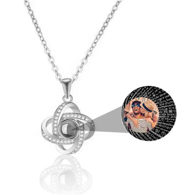 Personalized 4 Leaves Crystal Rose Projection Necklace Custom Photo Name Pendant nowadaysfashion