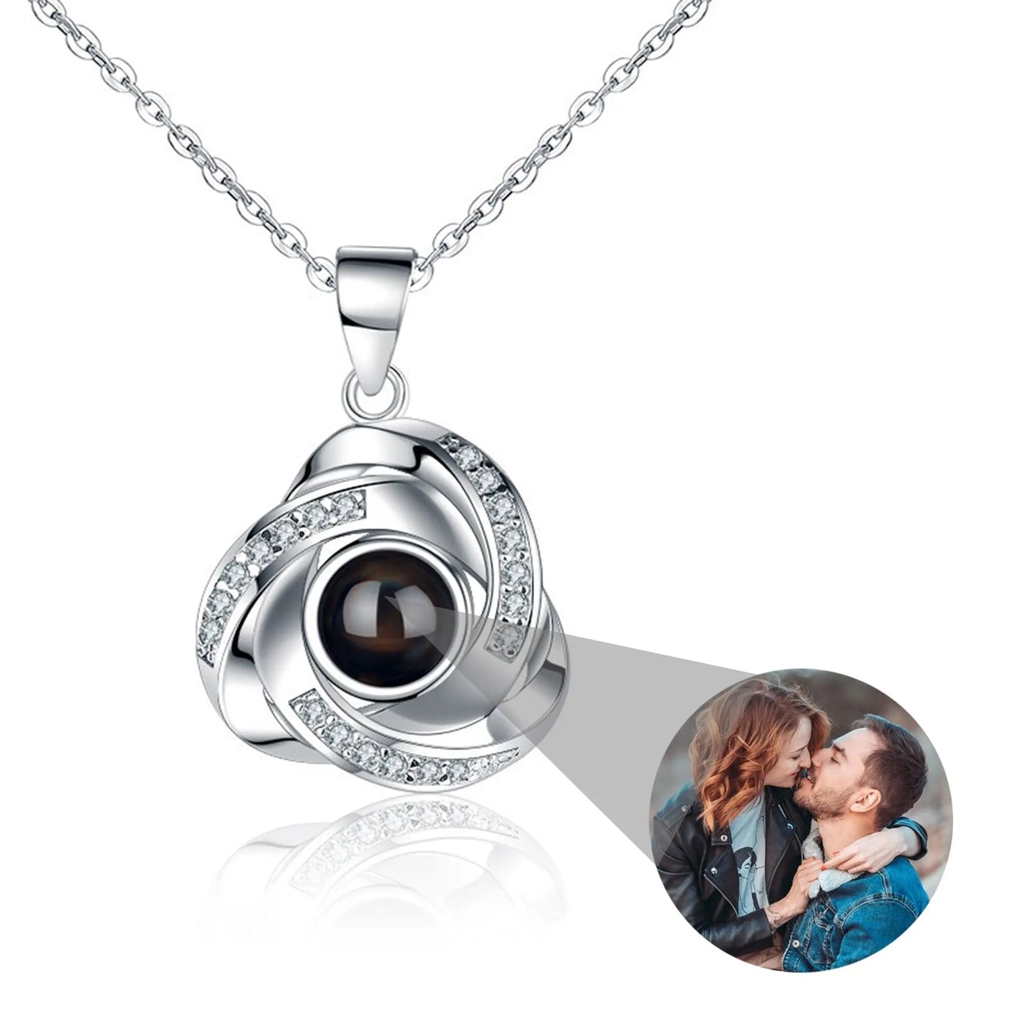Customize Name Projection Photo Romantic Crystal Rose Necklace Gift nowadaysfashion