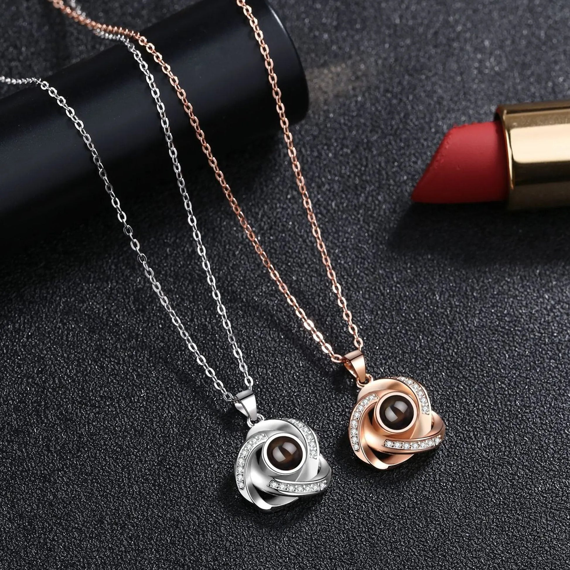 Customize Name Projection Photo Romantic Crystal Rose Necklace Gift nowadaysfashion