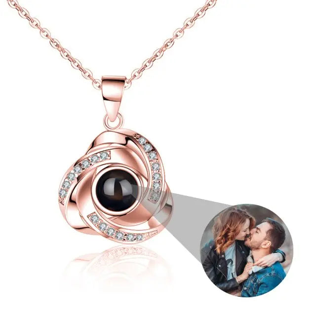 Customize Name Projection Photo Romantic Crystal Rose Necklace Gift nowadaysfashion
